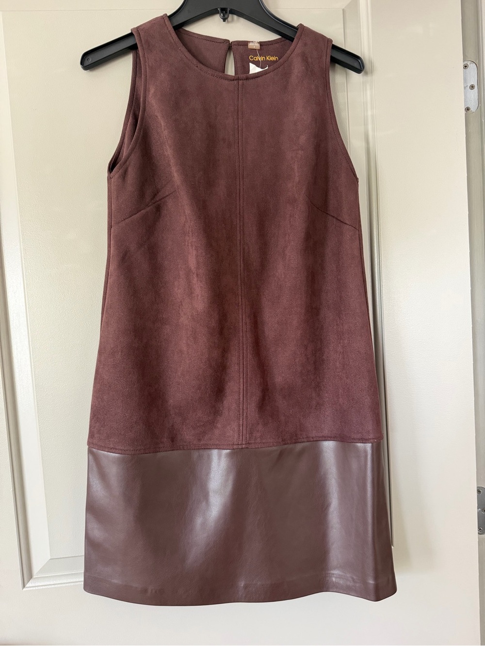 Calvin Klein chocolate brown Two-Tone Suede & Leather Mini Dress